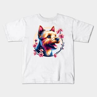 Norwich Terrier Springtime Cherry Blossoms Delight Kids T-Shirt